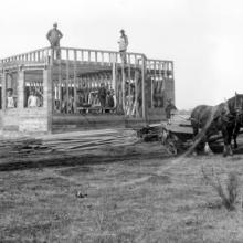 Construction of a private residence near Bowden, 1909 <BR />Provincial Archives of Alberta Photo H544 <BR />Photographer Robert Hoare